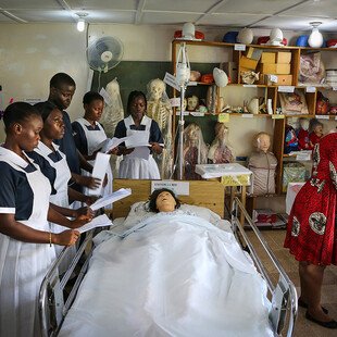 Second-year midwifery students preparing for a training session at a remote hospital