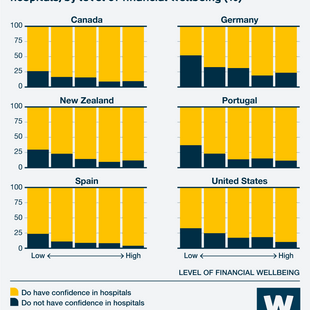 Infographic showing Share of people who do or do not have confidence in hospitals, by level of financial wellbeing (%)